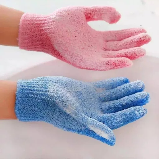Rózsaszín masszázs és peeling kesztyű – bőrradírozás, vérkeringés-serkentés és bőrfeszesítés otthon