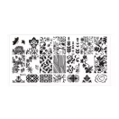 Körömnyomda Készlet fehér és fekete nyomdalakkal, szilikon nyomdafejjel és nyomdalemezzel