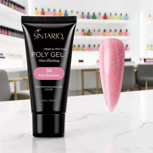 Sintario Polygél Red Shimmer - HEMA mentes rózsaszín sűrű csillámos 30ml