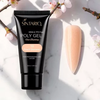 Sintario Polygél Peach Shimmer – meleg barack árnyalat finom arany csillámmal, 30ml