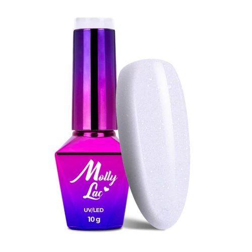 MollyLac Sugar Angel Nr. 456 géllakk – elegáns fehér árnyalat ezüst csillámokkal
