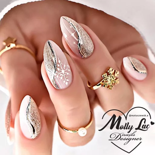 MollyLac Géllakk - Let it Snow Nr. 627 - bézs árnyalat platina csillámmal