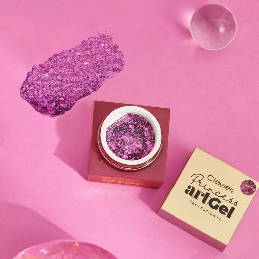 Art Gél Princess - Aurora ciklámen glitter zselé kreatív körömdíszítéshez