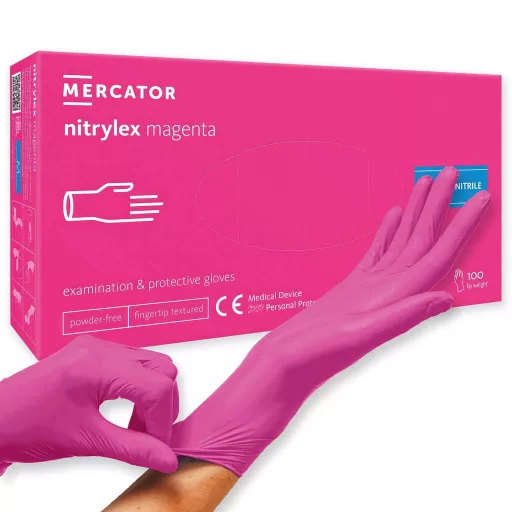 Púdermentes Nitril Kesztyű Magenta S – latexmentes, rózsaszín védőkesztyű
