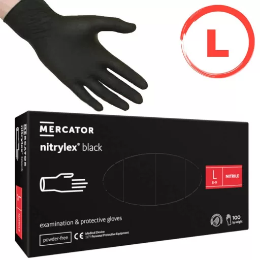Púdermentes Nitril Kesztyű Black L – latex mentes allergiamentes védőkesztyű körösöknek