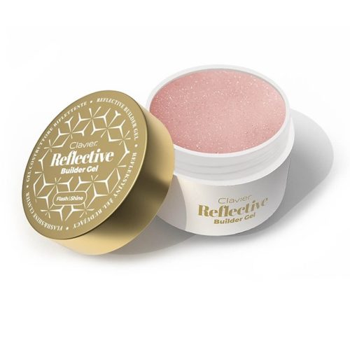 Clavier Reflective Építőzselé – Nude Glow 30g: természetes árnyalat arany csillámmal és reflektív pelyhekkel