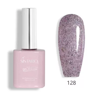 Sintario Géllakk 128 – lilás-rózsaszín alap rosé-arany csillámmal, HEMA mentes, 10ml