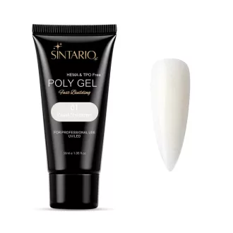 Sintario Polygél Pearl Shimmer – tiszta fehér árnyalat sűrű ezüstös csillámmal, 30ml