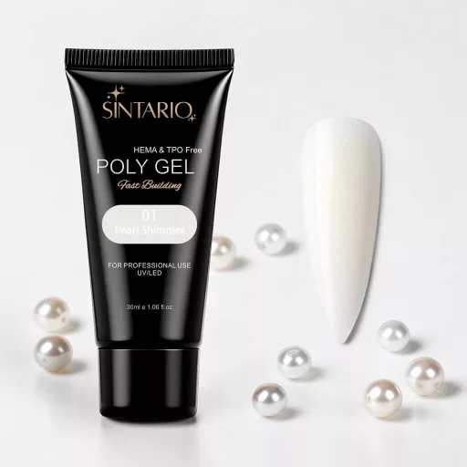Sintario Polygél Pearl Shimmer – tiszta fehér árnyalat sűrű ezüstös csillámmal, 30ml