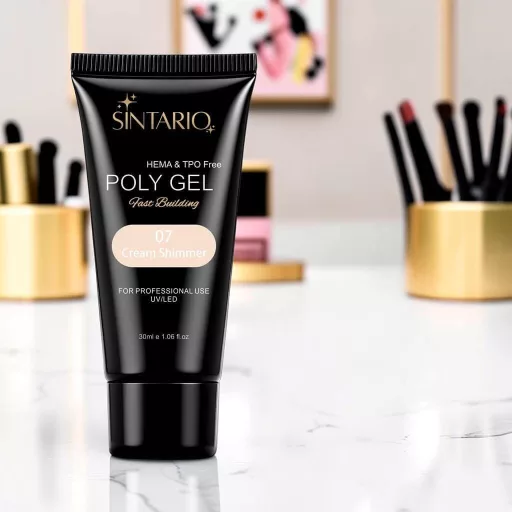Sintario Polygél Cream Shimmer – HEMA mentes, krémes elefántcsont-vaníliaszín sűrű csillámos akrilzselé, 30ml tubus