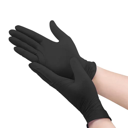 Púdermentes Nitril Kesztyű Black S – latexmentes, fekete egyszer használatos kesztyű