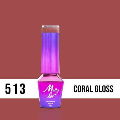 MollyLac Géllakk - Coral Gloss Nr. 513 elegáns tégla-korall árnyalat