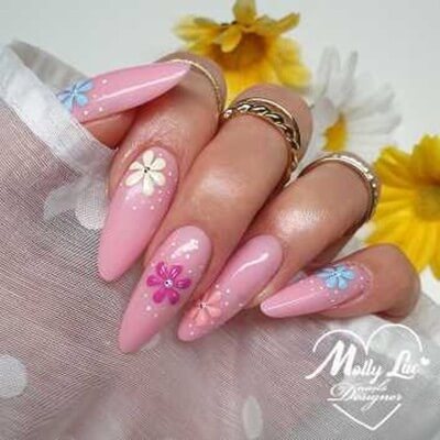 MollyLac géllakk Transparent glitter pink Nr. 23 – áttetsző rózsaszín kék csillámokkal