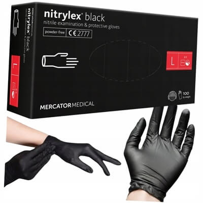 Púdermentes Nitril Kesztyű Black L – latex mentes allergiamentes védőkesztyű körmösöknek
