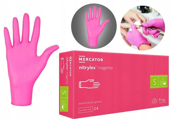Púdermentes Nitril Kesztyű Magenta S – latexmentes, rózsaszín védőkesztyű